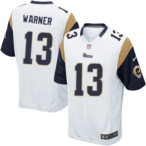 Men's Game Kurt Warner Nike Jersey White Road - #13 NFL Los Angeles Rams